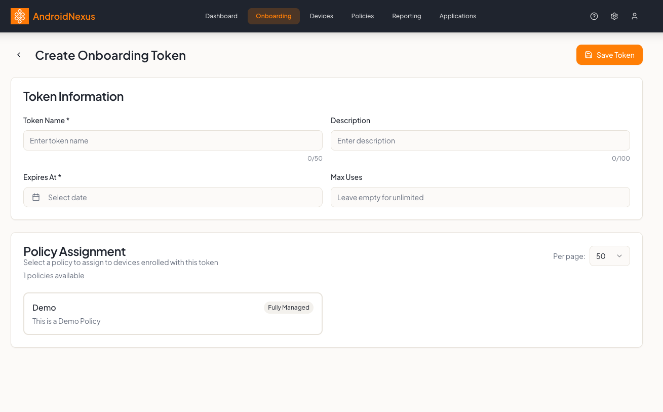 Create Token Form